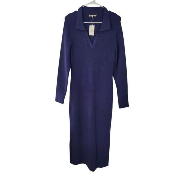 Marine‎ Layer Lexi Rib Sweater Dress L Skipper Blue Minimalist Cozycore Office - Picture 1 of 10